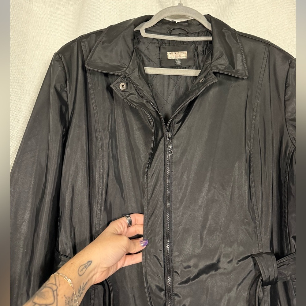 Giacca Black Belted Raincoat Jacket Size XL - Picture 5 of 12